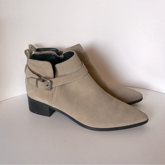 Marc Fisher 9.5 Natural Suede Beige Ireene Pointed Toe Strap Detail Ankle Boots. - Picture 1 of 14